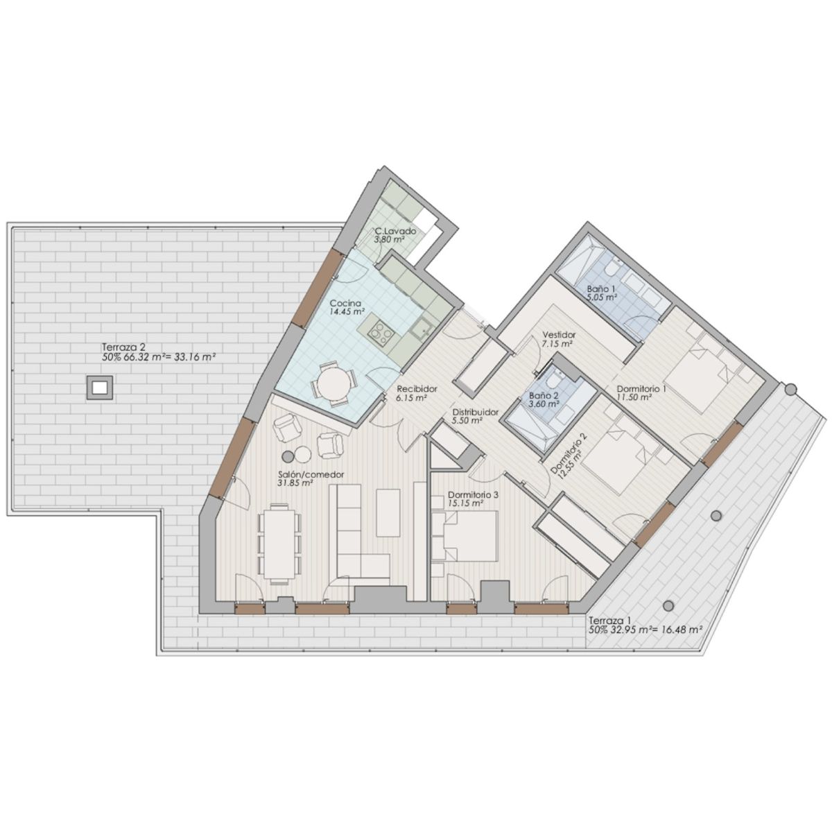 ATICO CON TERRAZA DE 70 M2 EDIFICIO CENTER: Espectacular piso de tres habitaciones con terraza en La Lastra