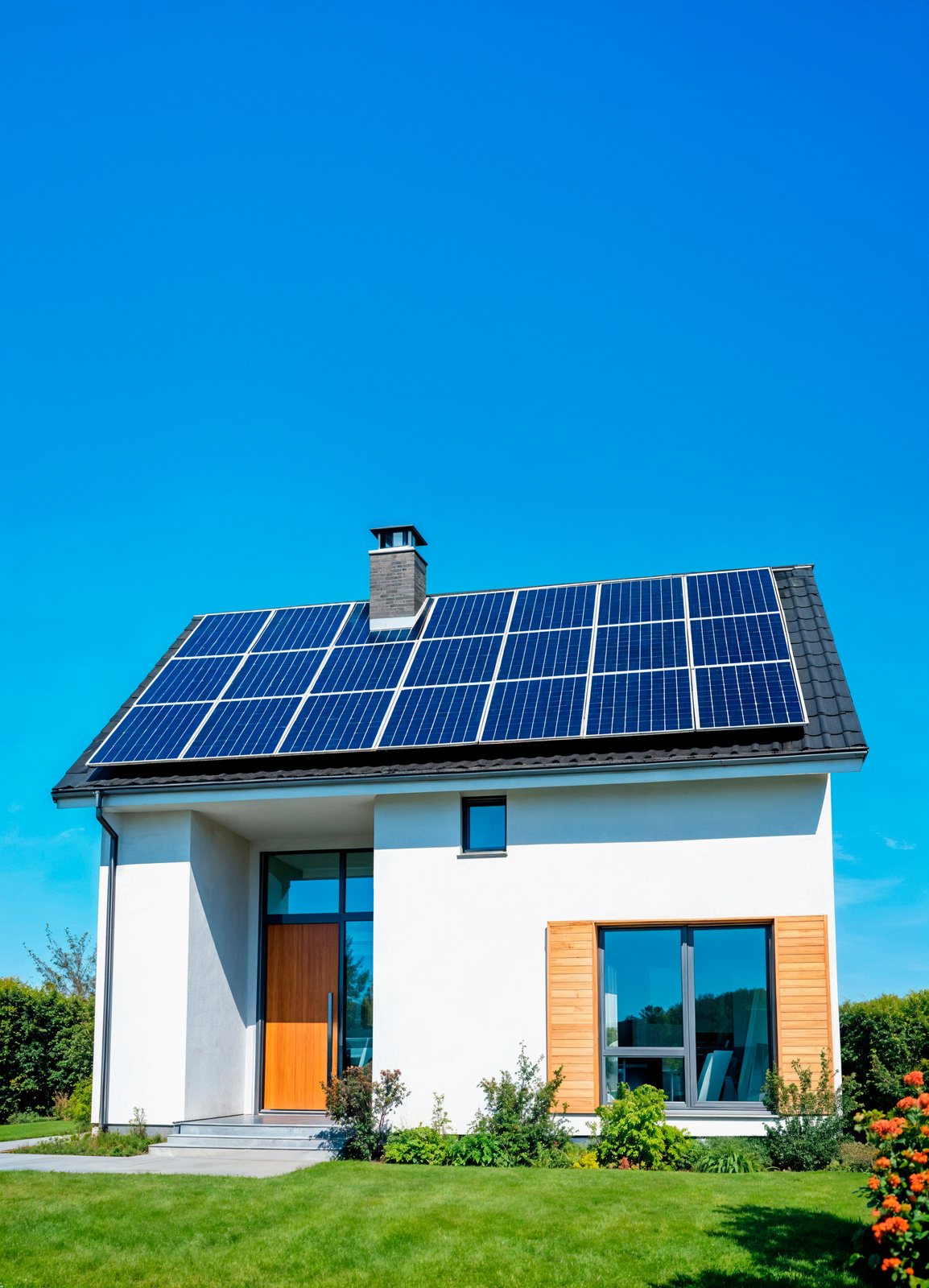 Vivienda unifamiliar con placas solares en la cubierta