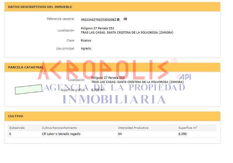 VENTA DE TERRENO RUSTICO EN SANTA CRISTINA DE LA POLVOROSA